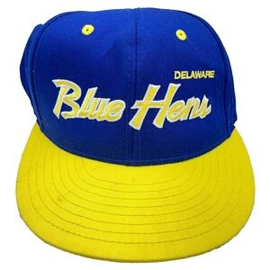 Delaware Fighting‎ Blue Hens Snapback Hat Cap Blue Yellow Script Logo Retro Mens